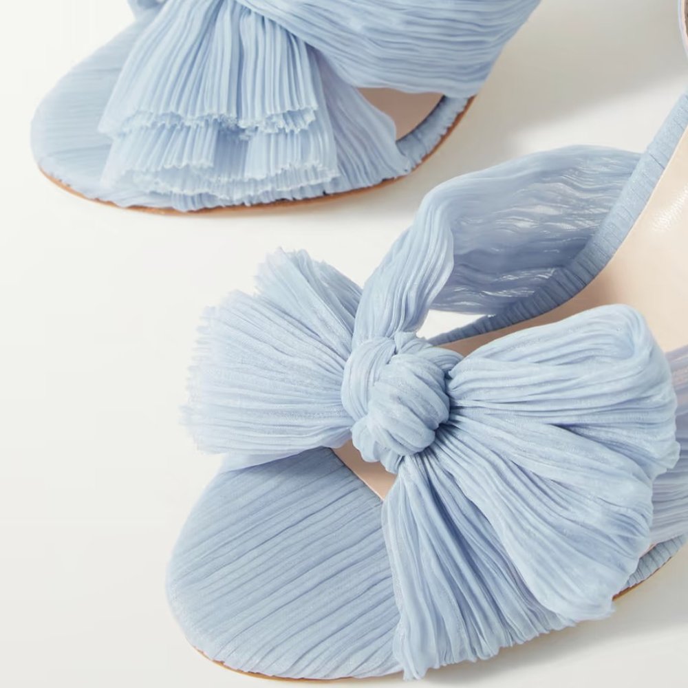 Camellia bow-embellished plissé-organza sandals